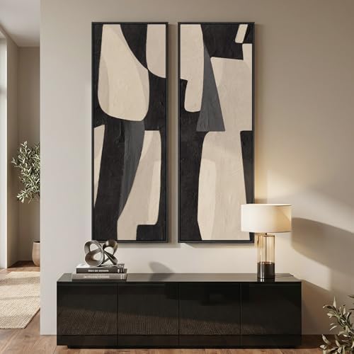 Framed Black Beige Abstract Long Vertical Wall Art for Living Room, 2 Piece - Image 3