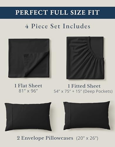 LANE LINEN Full Sheet Set 100% Organic Cotton Soft 4pc Percale - Black - Image 4