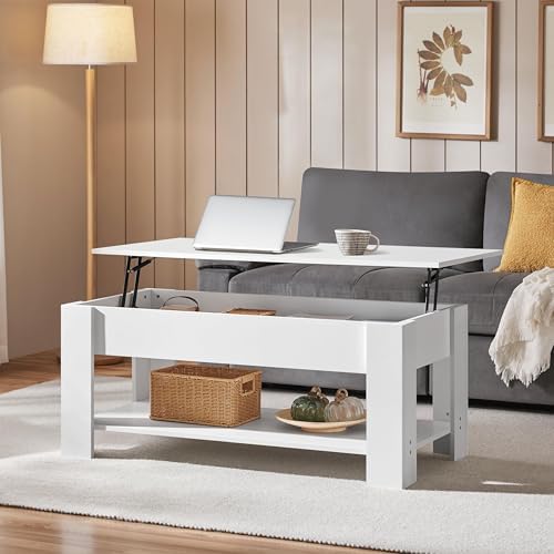Yaheetech 47.2 in Lift Top Coffee Table with Hidden Storage & Shelf, White - Image 2