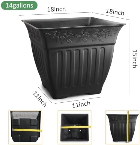 4-Pack 18 Inch Large Outdoor Planters, Embossed Leaf Pattern, Black - Image 2