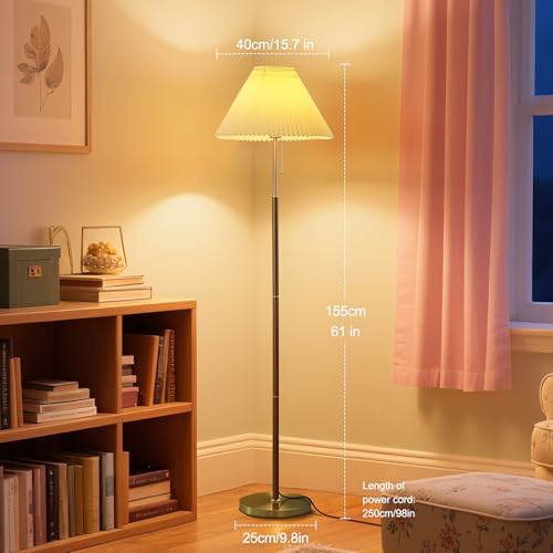 Pleated Lampshade Tall Floor Lamp for Living Room Corner Bedroom Bedside Office, Brown Pole Lamp, Bright 12W Dimming Reading Light, Modern Cute Unique Retro Standing lamp,Farmhouse Vintage Home Decor - Image 6