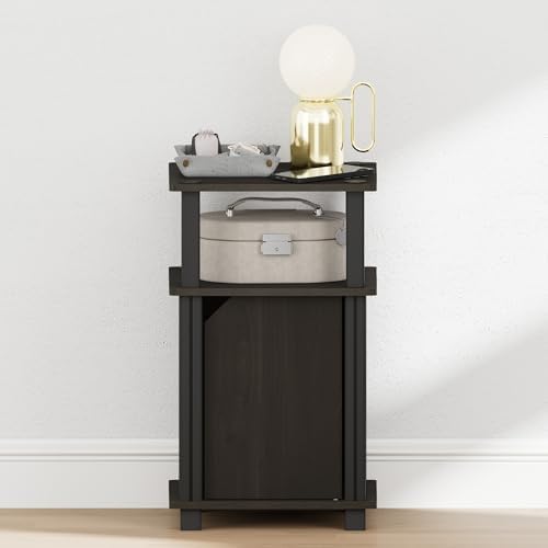 Furinno JUST 3-Tier Night Stand with Door Cabinet, Open Shelf, Espresso - Image 5