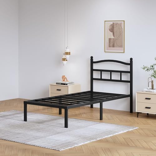 SHOANED Metal Bed Frame with Headboard - 14 Inch Twin XL Size Heavy Duty Bedframe Black Basic Steel Slats Platform No Box Spring Needed/Easy Assembly/Noise Free - Image 4