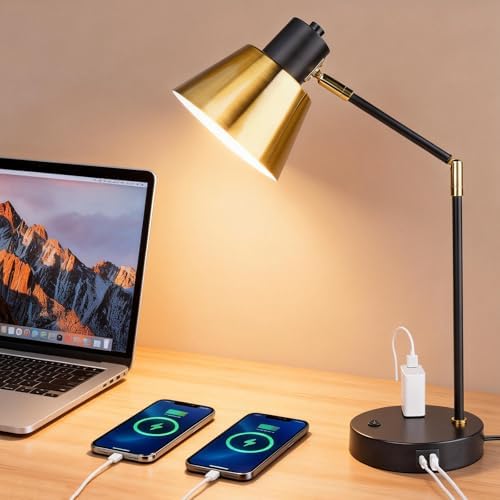 Modern Desk Lamp with USB & AC Outlet,270° Swivel (Bulb Not Included) by Starstrips