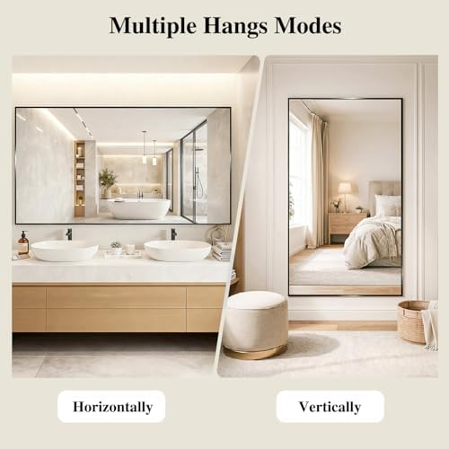 Koonmi Black Rectangle Wall Mirror, 30x50 Inch Bathroom Mirror, Aluminum Frame Vanity Mirror for Entryway, Living Room, Bedroom Bathroom, Hangs Horizontally or Vertically - Image 5