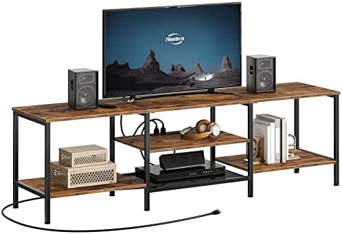 HOOBRO TV Stand with Power Outlets to 75 Inches, TV Console Table with Open Storage Shelves Cabinet, Industrial Media Entertainment Center for Living Room Bedroom, Rustic Brown and Black BF80DS01 by HOOBRO