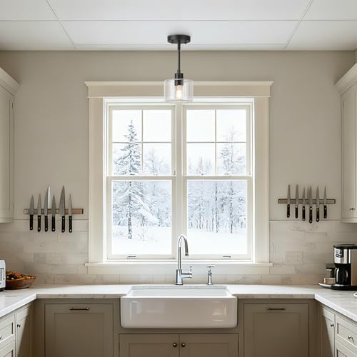 Black Pendant Lights Kitchen Island, 1-Light Modern Clear Glass Hanging Light Fixtures with Rods, Mini Kitchen Pendant Lighting Over Island for Sink Bathroom, OS-YQ8153-1PBKC - Image 4