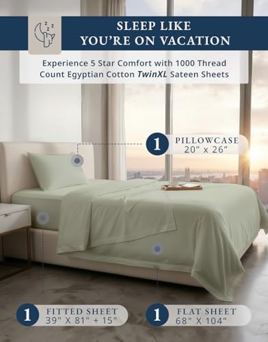 LANE LINEN Sheets for Twin XL 100% Egyptian Cotton Sateen - Mineral - Image 2