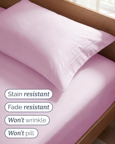 Twin Size 3 Piece Sheet Set - Breathable & Cooling Sheets - Light Pink - Image 5