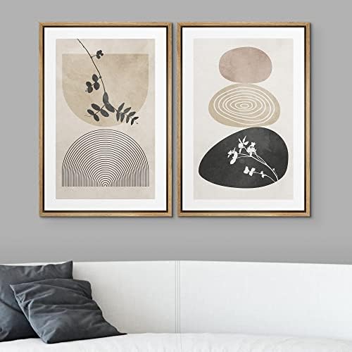 SIGNWIN Framed Canvas Print Wall Art Set Forest Flower Pastel Watercolor Polygons Abstract Nature Illustrations Modern Art Decorative Contemporary for Living Room, Bedroom, Office - 16""x24""x2 Natural - Image 2