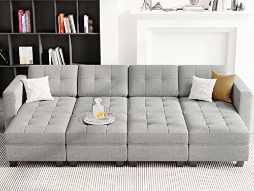 Belffin Storage Modular Sleeper Sofa Sectional Couch with Wide Chaises Convertible Sectional Sofa Bed Modular Sleeper Couch Bed Light Grey by Belffin