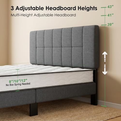 Marsail Queen Size Bed Frame - Upholstered, Adjustable Headboard,6"-12" Mattress Fit, 1300 lbs Capacity, Sturdy 12-Leg Wood Construction, Easy Assembly, Dark Gray - Image 3