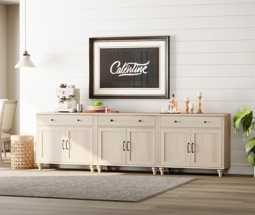 WAMPAT Buffet Cabinet with 6 Doors and 3 Drawers, Light Oak, 101 inch - Image 6