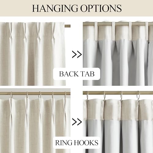 Vision Home Natural Pinch Pleated Full Blackout Curtains Linen Blended Room Darkening Window Curtains 112 inch for Living Room Bedroom Thermal Insulated Pinch Pleat Drapes with Hooks 60" Wx112 Lx1 - Image 4