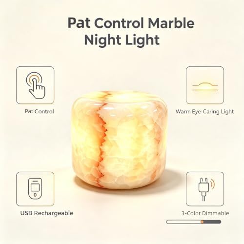 Natural Marble Table Lamp, Cordless Rechargeable Pat Control Night Light, Dimmable Warm Glow Stone Lamp for Bedroom Bedside Table Desk Shelf, Home Decor Gift - Image 5