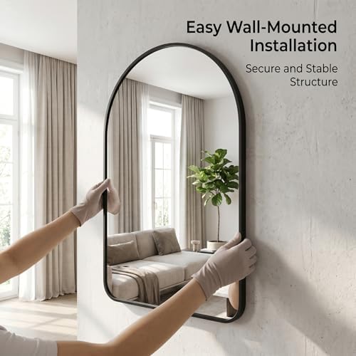 HARRITPURE 26"x38" Arched Bathroom Mirror Wall Mounted Black Arch Mirror - Image 5