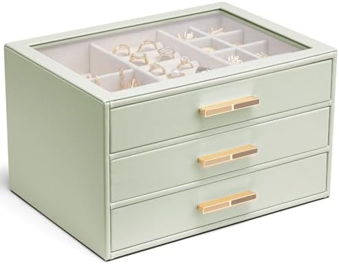 VLANDO Jewelry Box Organizer, 7-Layer Storage Drawers, Glass Window, Modern by VLANDO