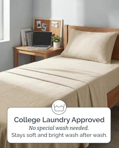 Twin XL 3 Piece Sheet Set - College Dorm Room Essentials - Heathered Beige - Image 6