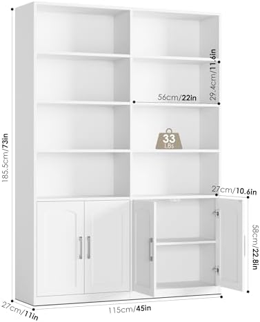 FACBOTALL Bookshelf and Bookcase with Doors, Double Wide Large Bookshelves - Image 3