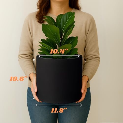 Fox & Fern Large Planter for Indoor or Outdoor, Black Matte, 12 Inch - Image 6