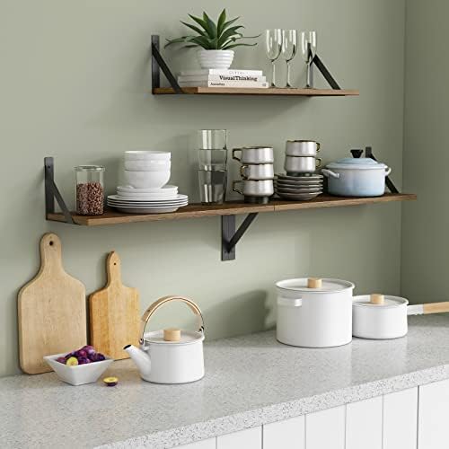 Forbena 24 Inch Long Floating Shelves for Wall Set of 3, Wooden Wall Bookshelf for Bedroom, Large Rustic Wood Hanging Book Shelves for Living Room Plants Kitchen Office Closet Storage (Dark Brown) - Image 4