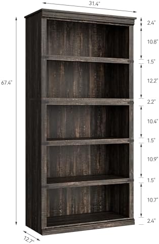 GarveeHome 5 Tier Farmhouse Bookcase, 67.4 in Tall Book Shelf with Storage - Image 2