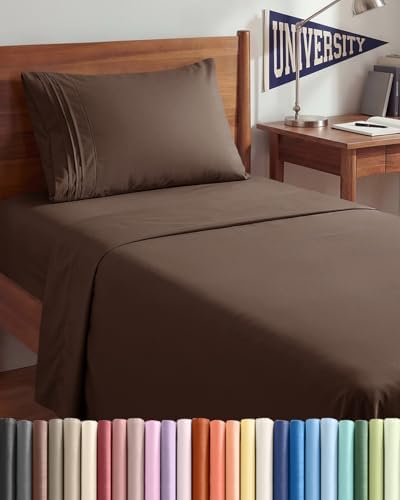 Twin XL 3 Piece Sheet Set - College Dorm Room Essentials - Brown by CGKUnlimited