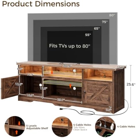 Casaottima TV Stand for 80 Inch TV, Entertainment Center, Walnut - Image 3