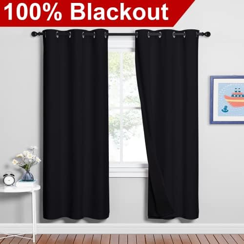 NICETOWN Black Blackout Curtains for Nursery 42" Wide x 72" Long 2 Panels - Image 2