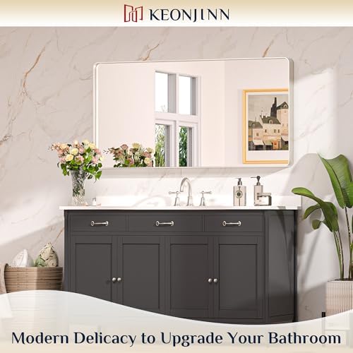 Keonjinn 48 x 24 Inch Brushed Nickel Bathroom Vanity Mirror, Aluminum Frame - Image 2