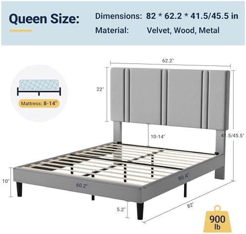 Allewie Queen Platform Bed Frame with Velvet Upholstered Headboard - Image 2