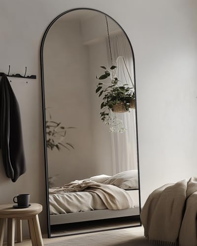 Suidia 68"x26" Arched Full Length Mirror with Stand, Black Floor Mirror - Image 3