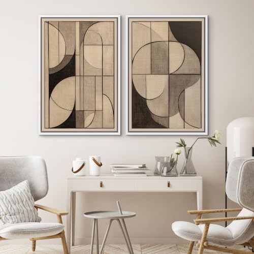 SIGNWIN Framed Canvas Print Wall Art Set Neutral Beige Brown Geometric Abstract Shapes Illustrations Modern Art Rustic Ultra for Living Room, Bedroom, Office - 24"x36"x2 WHITE - Image 4