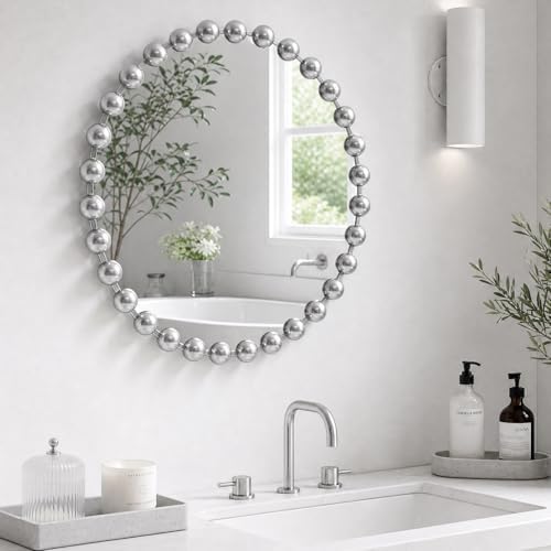 Madison Park Round Mirror, Metal Frame Circle Mirror 36 inch, Wall Art Decor Mounted Hanging for Entryway, Bathroom, hallway, Living Room, Vanity, Marlowe, Silver by MADISONPARK