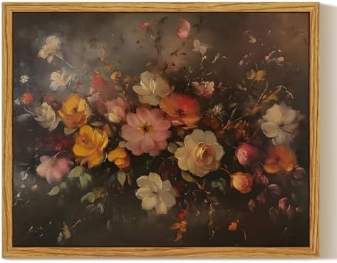 InSimSea Framed Canvas Wall Art, Vintage Wall Decor, Fall Floral Dark Moody Painting for Living Room, Bedroom Autumn Country Retro Flower Print Pictures Decorations,8x10inch by InSimSeaArt