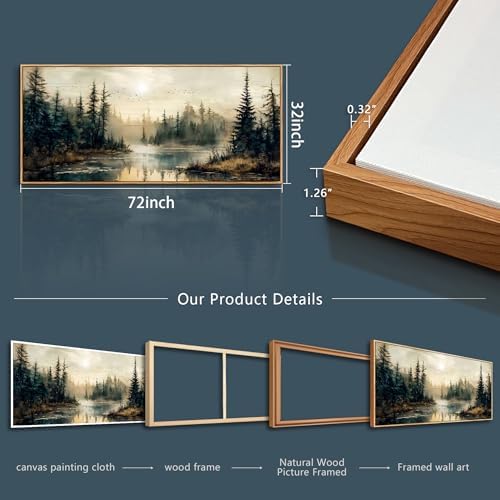 FUHAIHUA Wood Framed Large Wall Decor For Living Room Canvas Wall Art For Office Farmhouse Wall Decorations For Bedroom Forest River Landscape Paintings Modern Pictures Artwork Room Home Decor 32x72 In - Image 3