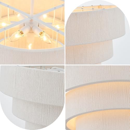 20” Boho Hand Woven Rattan Chandelier 3 Round Adjustable Coastal Pendant Light for Kitchen Island Dining Living Room, White, UL Listed - Image 7