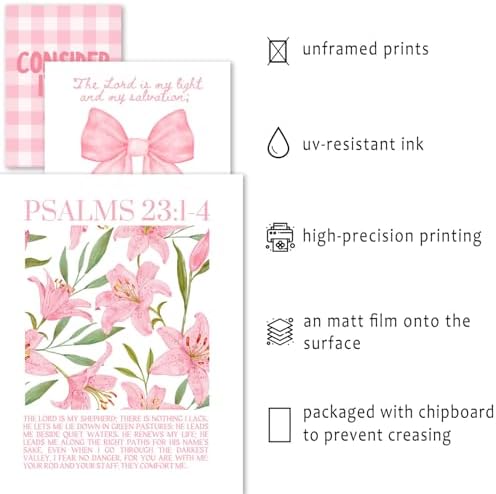 ANERZA 16 PCS Christian Coquette Wall Art Decor, Pink Bow Bible Verses Gallery Wall Prints for Bedroom Nursery, Jesus Posters for Living Room Aesthetic, Scripture Preppy Dorm Collage Kit for Girls Kids - Image 3