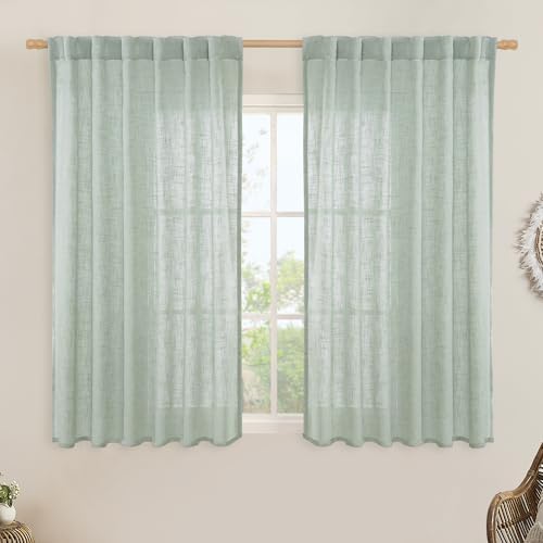 LAMIT Semi Sheer Linen Curtains 54 Inch Length 2 Panels, 52 x 54 Inch by LAMIT