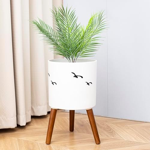 naclto 12 Inch Planter Pot with Stand,Large Modern Plant Pot for Indoor Plants,Flower Pot Indoor Outdoor with Drainage for Home Garden Patio, White and Black - Image 5