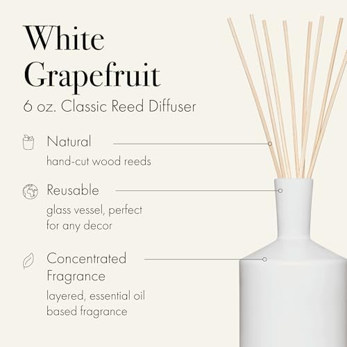 LAFCO New York Classic Reed Diffuser, White Grapefruit - 6 oz - Up to 3 Months Fragrance Life - Reusable Glass Vessel - Natural Wood Reeds - Made in The USA - Image 2