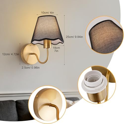 ADISUN Battery Operated Wall Sconce Set of 2, Gold Wall Lamps Rechargeable Bulbs for Living Room, Black Rattan Shade, Wireless Wall Lights for Bedroom Living Room Hallway Kitchen(2 Bulbs Included) - Image 2
