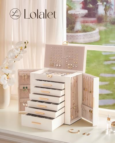 Lolalet Large Jewelry Box, 7-Layer Jewelry Organizer with 6 Drawers -Beige - Image 5