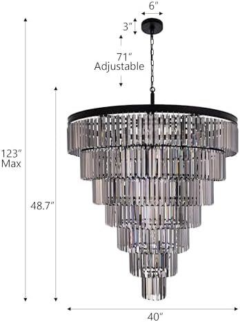 TOCHIC Black Crystal Chandelier for Living Room, 40 Inch 7-Tier Modern K9 Smoke Grey Chandeliers for Dining Room, Round Raindrop Light Hanging for High Ceiling, Staircase, Entryway, Foyer - Image 3
