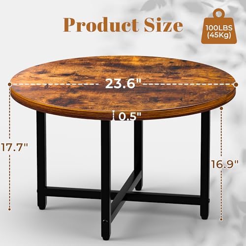 Round Coffee Table, Small Coffee Tables for Living Room, Brown Coffee Table - Image 2