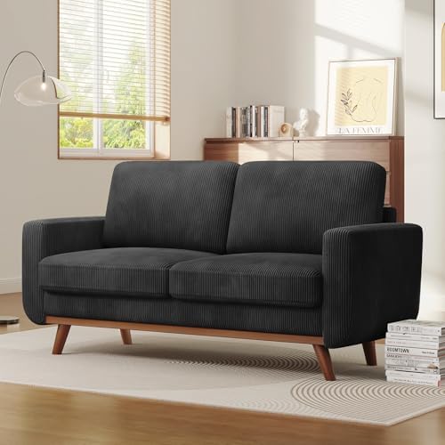 Vesgantti 68" Loveseat Sofa Black, Comfy Corduroy Couch with Spring Cushion and Solid Wood, Modern Extra Deep Seat for Bedroom, Living Room, Office - Image 6