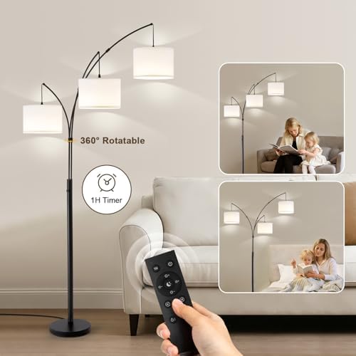 Netin 3 Light Arc Floor Lamps for Living Room, Large Floor Lamp with Remote Control, Modern 80" Tall Standing Lamp, 3 Color Temperature, Mid Century Tree Floor Lamp for Bedroom, Office - Image 5