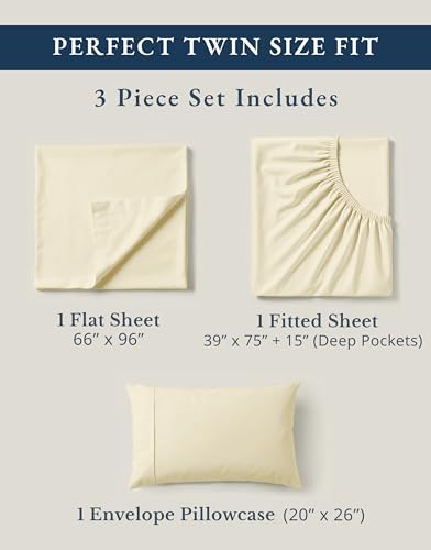 LANE LINEN Twin Sheets 100% Organic Cotton Soft 3pc Percale - Natural - Image 4