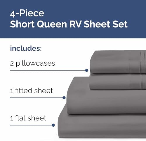 Short Queen Size 4 Piece Bed Sheet Set - RV Short Queen Sheets - Dark Grey - Image 2