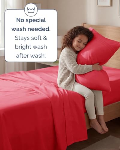 Twin Size 3 Piece Sheet Set - Comfy Breathable & Cooling Bed Sheets - Red - Image 6